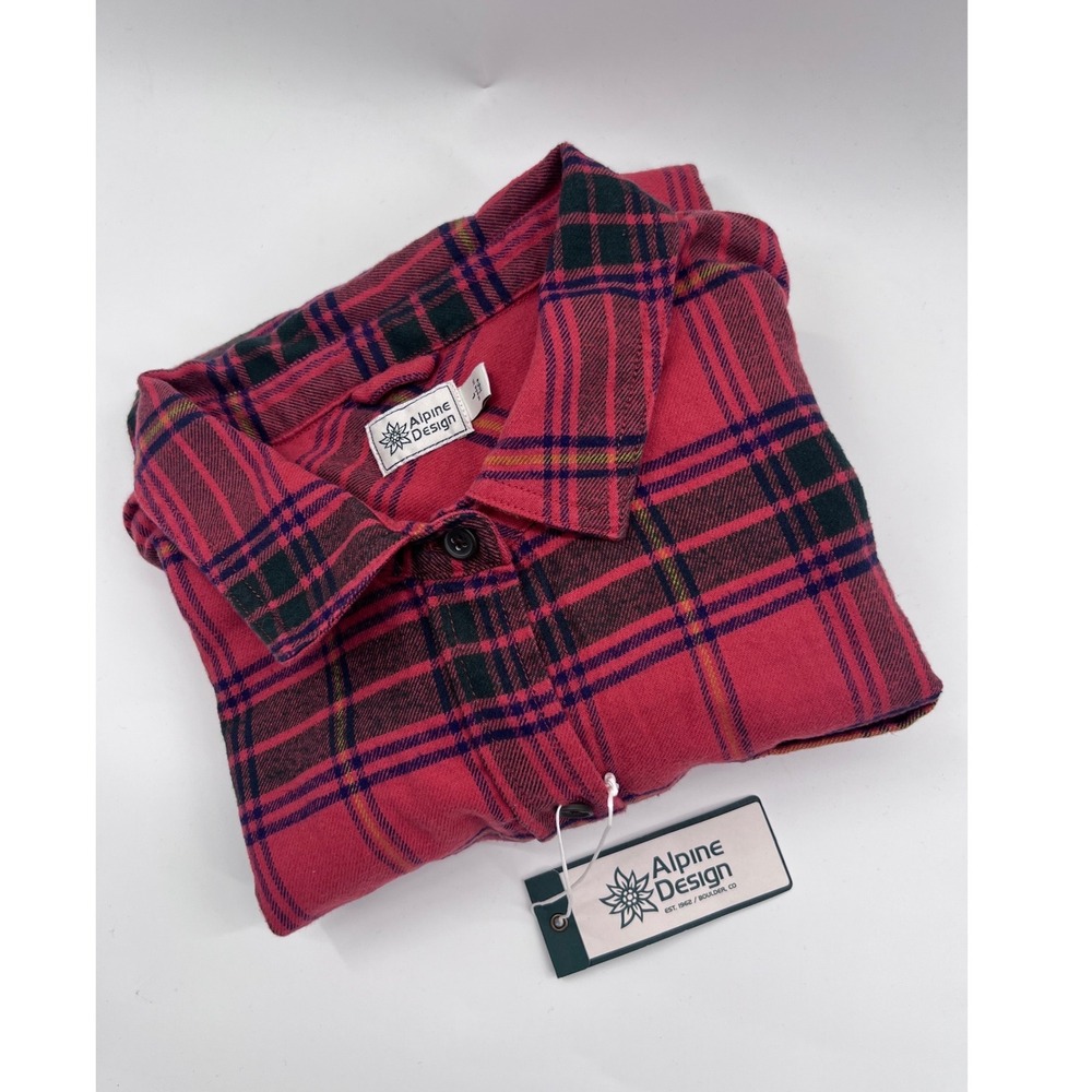 Alpine Design Womens Red Fiery Skipper Plaid Midweight Flannel Shirt ADW24300 L